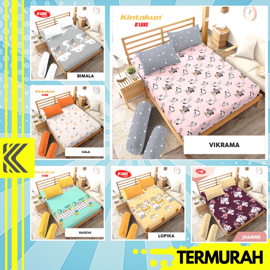 SPREI KINTAKUN D LUXE MOTIF KARAKTER 180X200 160X200 120X200 SEPRAI SARUNG BANTAL GULING SET SEPREI AESTHETIC D'LUXE D LUXE KINTAKUN SEPRAI CANTIK SEPRE DLUXE PROMO ANTI LUNTUR MOTIF PLUS SARUNG BANTAL SPREI DEWASA ALAS KASUR SPREI ADEM