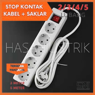 STOP KONTAK + KABEL 2/3/4/5 LUBANG 3/5 METER SNI