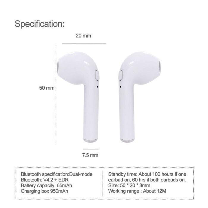 LDS EARPHONE BLUETOOTH i7S TWS WITH CHARGER CASE / HEADSET BLUETOOTH IMPORT / AIRPOD WIRELESS--