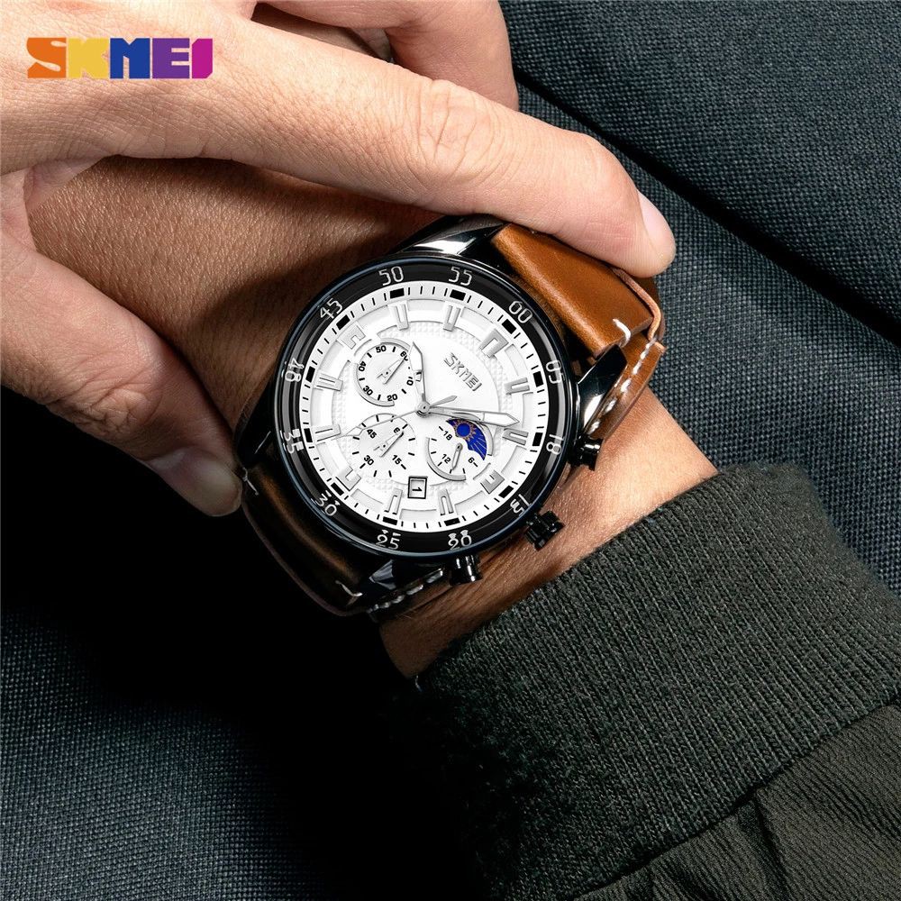 SKMEI 9249 Jam Tangan Pria Analog Chronograph Casual Quartz Tali Kulit WATCHKITE WKOS