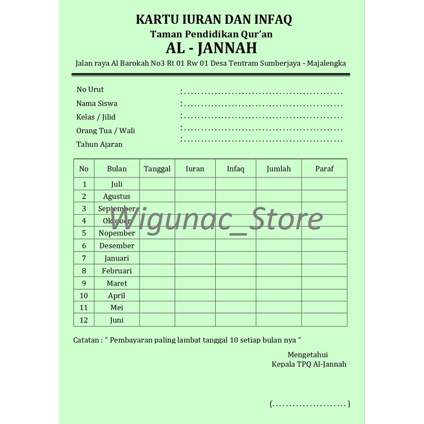 

Kartu Iuran / SPP / Infaq / Keamanan dan lain lain Custom kertac BC 160gsm murah
