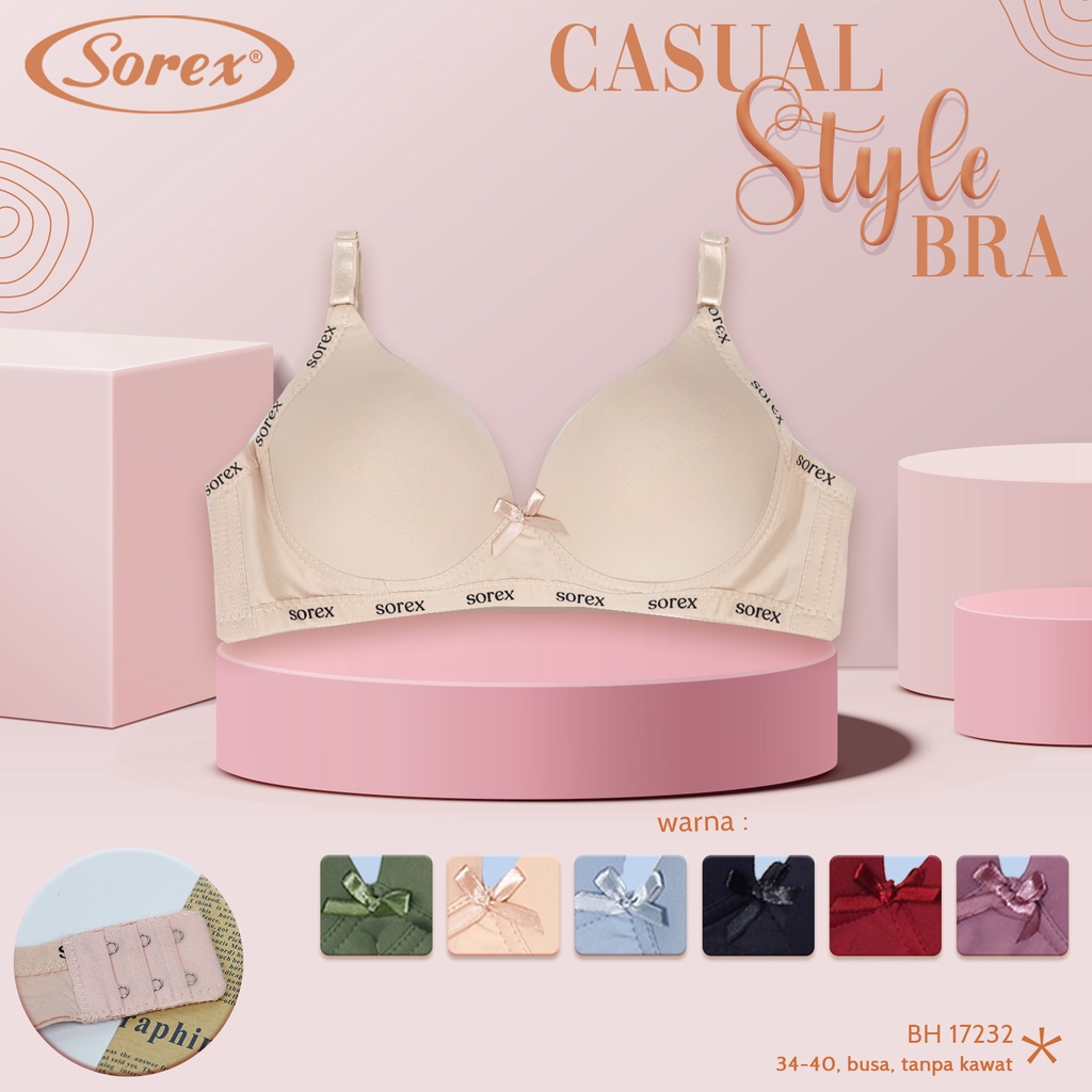 1 Pcs BH SOREX 17232 - Casual Style BRA SOREX Busa Tanpa Kawat Cup A-B Pakaian Dalam Wanita Underwear