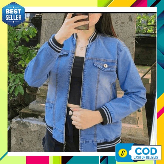 Jaket Jeans Distro Modis Kekinian Murah Terbaru Branded Cewek Original Premium Wanita Import Jaket B