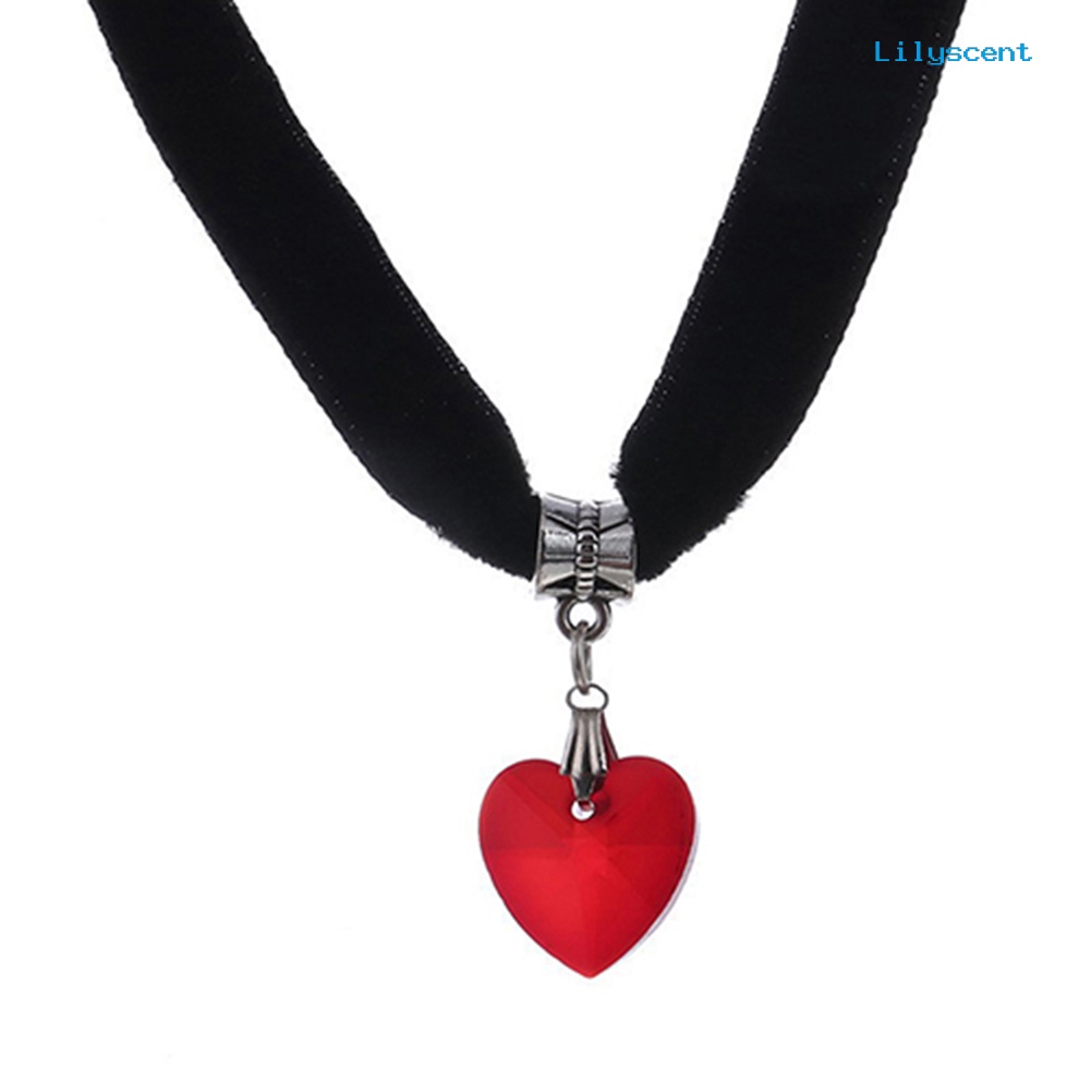 Kalung Choker Pendek Liontin Hati Aksen Berlian Imitasi Handmade Gaya Retro Gothic