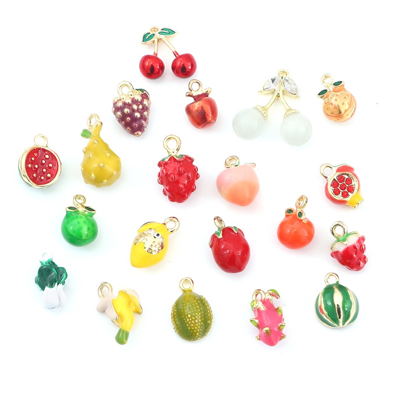 2 Pcs Liontin Enamel Charms Bentuk Buah Strawberry Semangka Nanas Untuk Kalung Anting Gelang