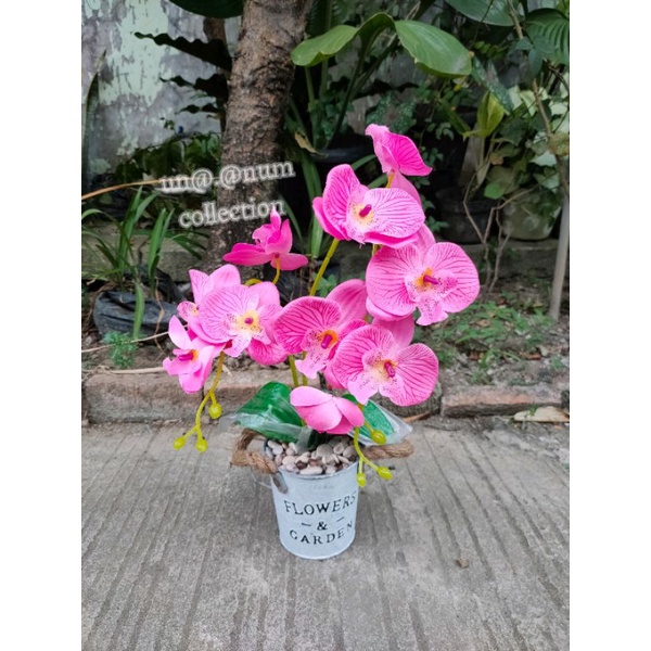 bunga anggrek pot kaleng flower garden artificial