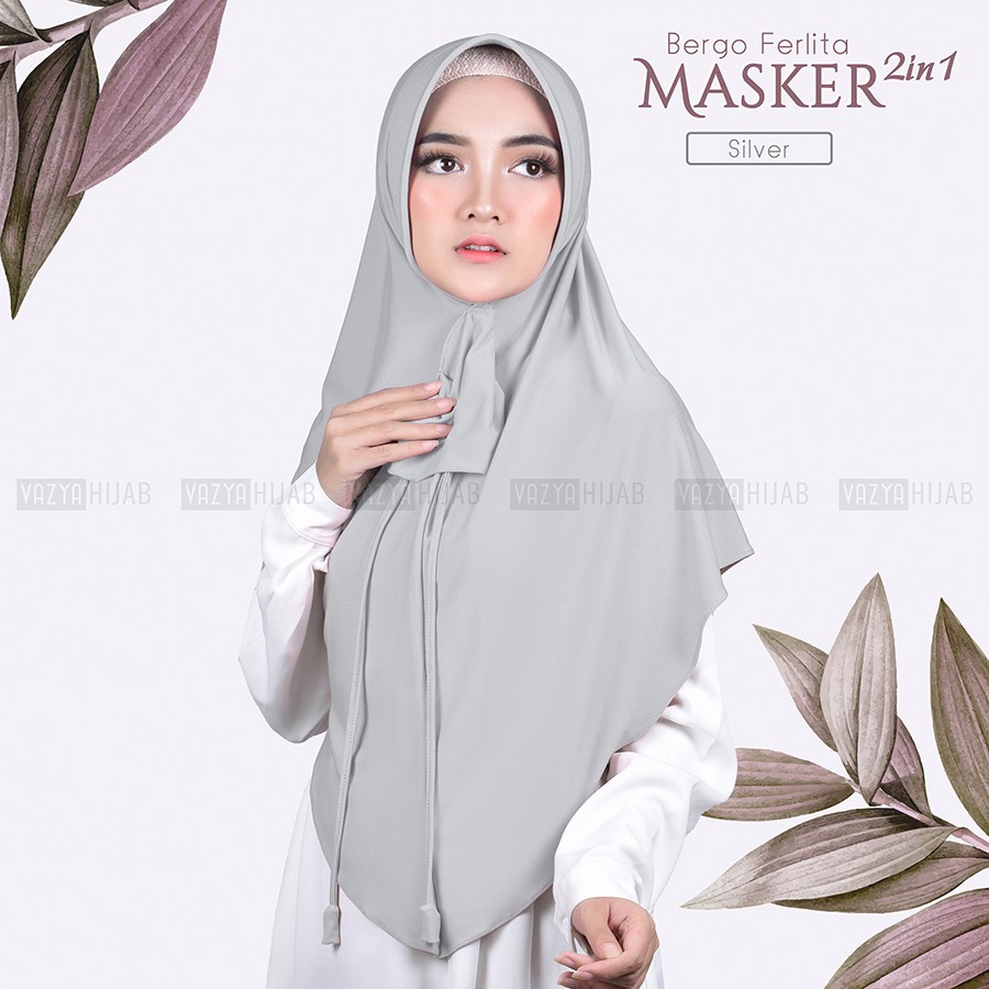 Hijab Instant Bergo Ferlita Masker 2in1-Silver