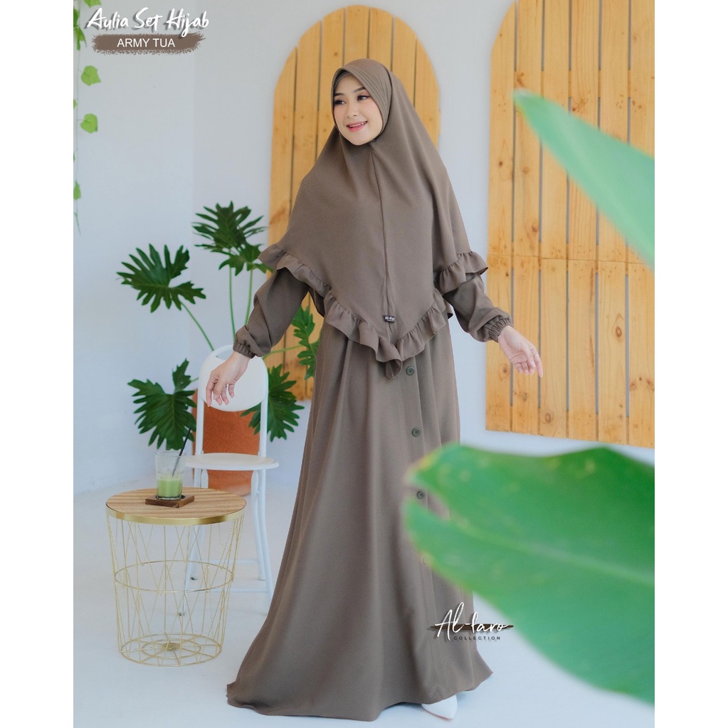 Gamis AULIA Original By Alfaro branded set khimar Itycrepe Premium Kancing TERBARU al faro-CORAL