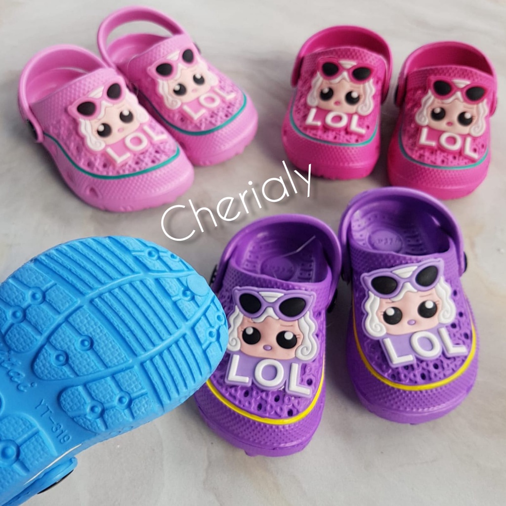 Sandal LOL Anak Perempuan Bayi Karet Model Crocss Bapau Import