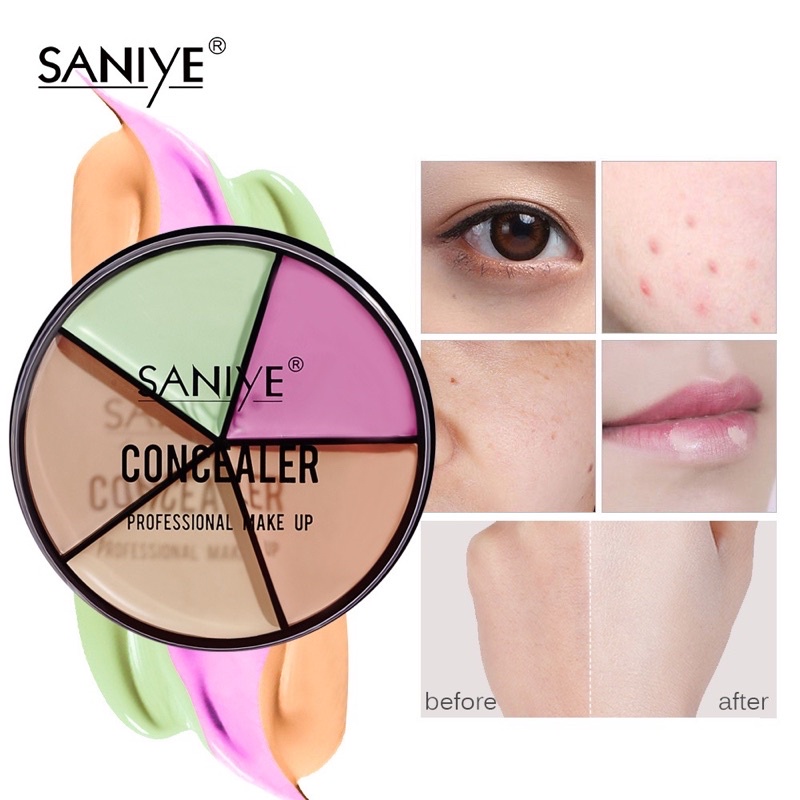 SANIYE R1179 Palet Concealer Krim Tahan Air Flawless Cakupan Penuh Konsiler Hingga 12 Jam 5 Warna