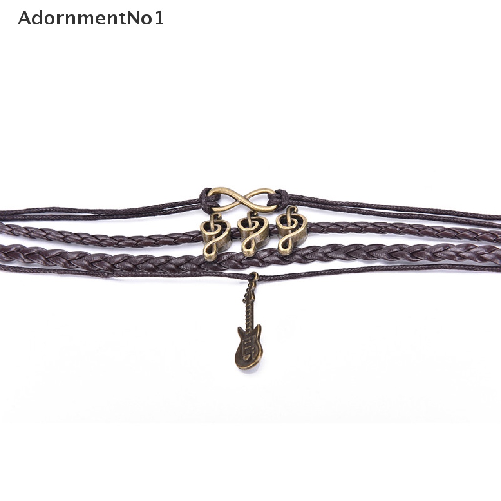 (AdornmentNo1) Gelang Tangan Kulit Vintage Gaya Punk Motif Gitar / Not Musik / Infinity Untuk Perhiasan Wanita