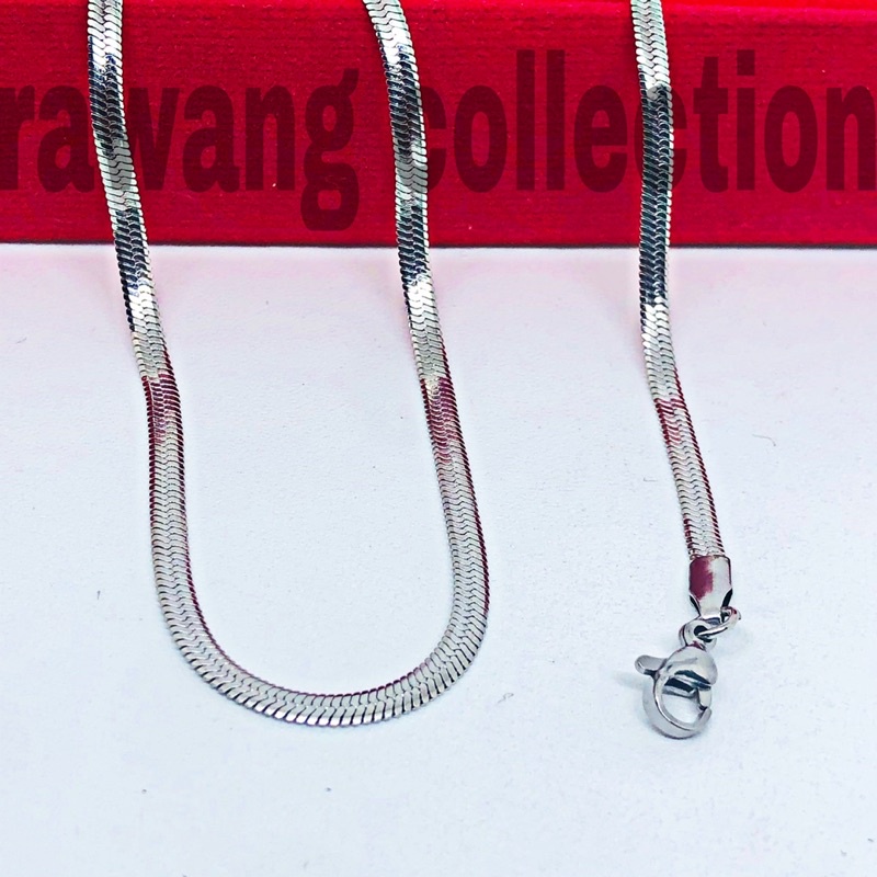 kalung titanium silver pipih pria dan wanita anti karat selamanya