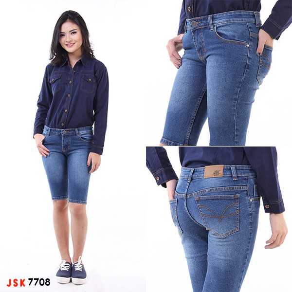 Celana Pendek 3/4 Jeans Wanita Skinny Pendek Bigsize Jumbo Polosd JSK Jeans