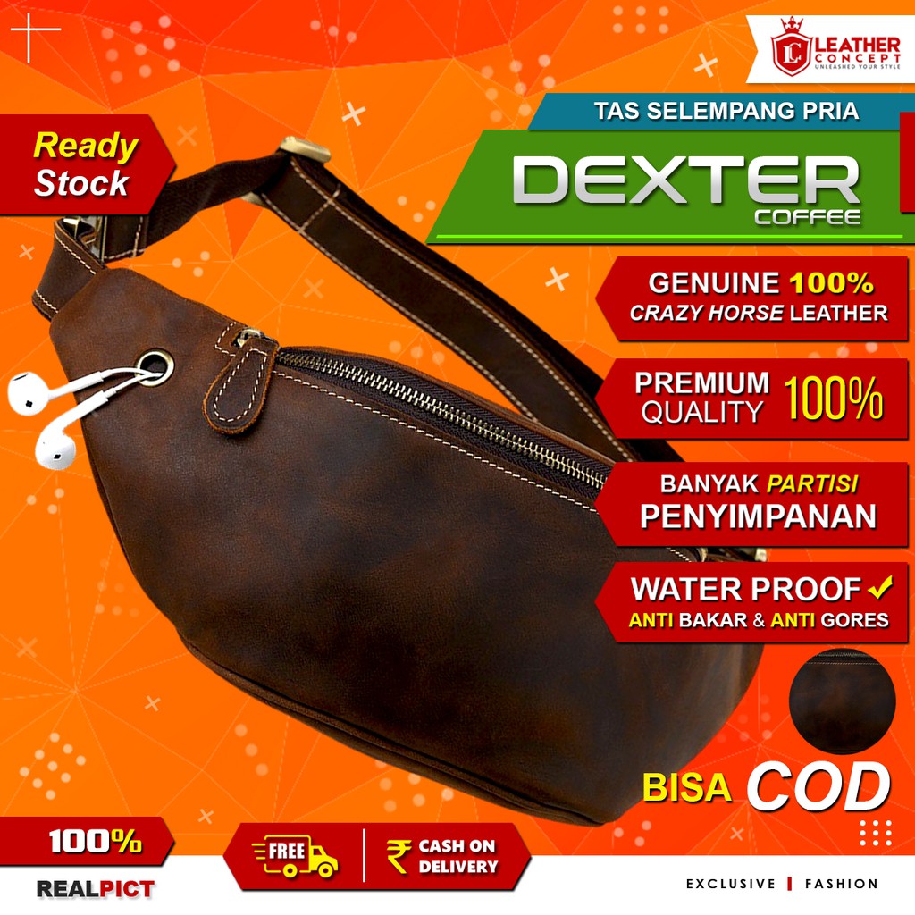 Tas Selempang Pria Kulit Asli Waist Bag Kulit DEXTER Coffe By Napoleon