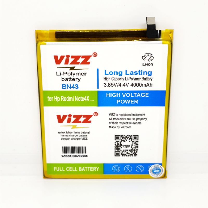 Baterai Batre Vizz Xiaomi Redmi Note 4X BN43 Original Vizz
