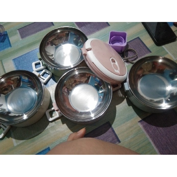 TURUN HARGA Rantang Stainless 3/4/5 Susun Tahan Panas Kedap Udara Premium Quality Protect Fresh Box Bulat kombinasi Warna Warni Polos Lunch Box Plastik dan stainless Laris_unik