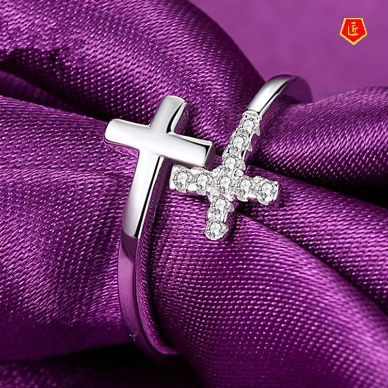 [Ready Stock]Fashion Diamond Double Layer Cross Ring