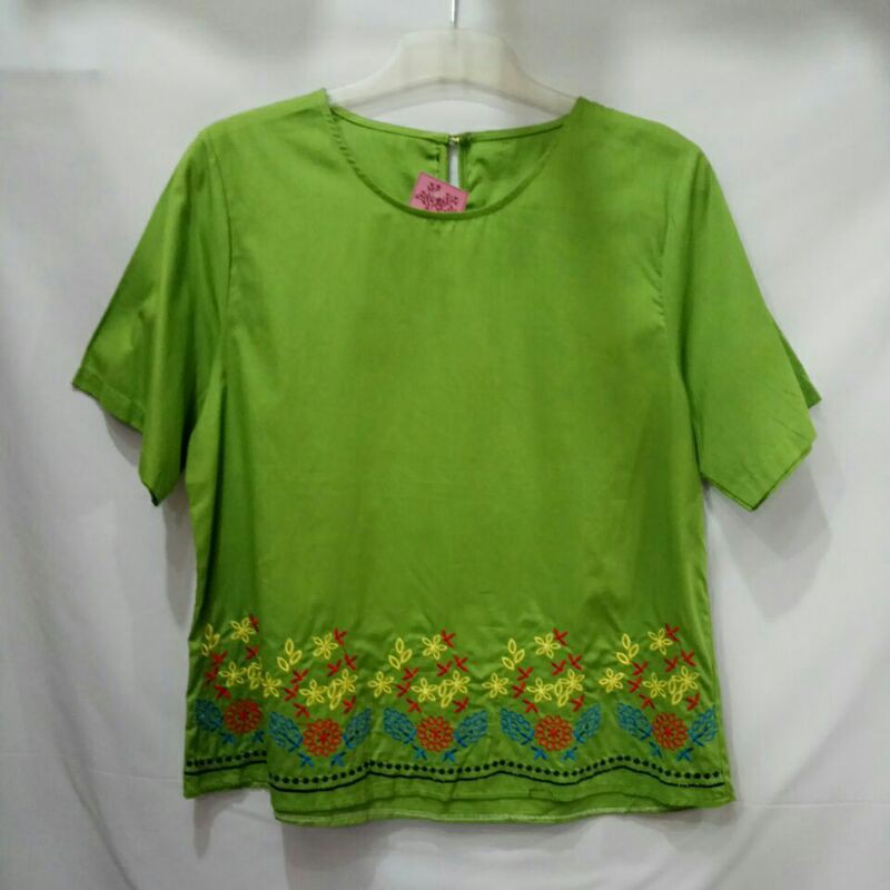 obral sale atasan blus wanita katun bordir nyaman warna hijau