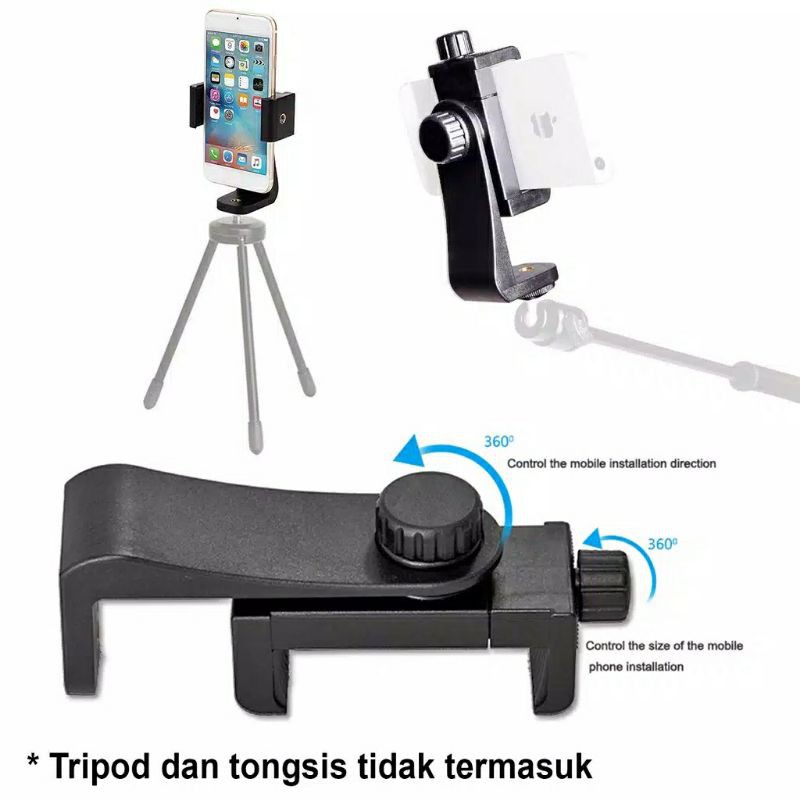 Holder HP Tripod Mount Bracket 360 Rotation Potrait Landscape Handphone Tongsis Monopod Dg Baut