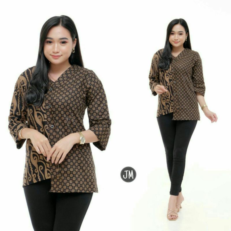 Batik wanita ASJ SA HRB026 Kenongo Kemeja Tosca Pendek-seno catur