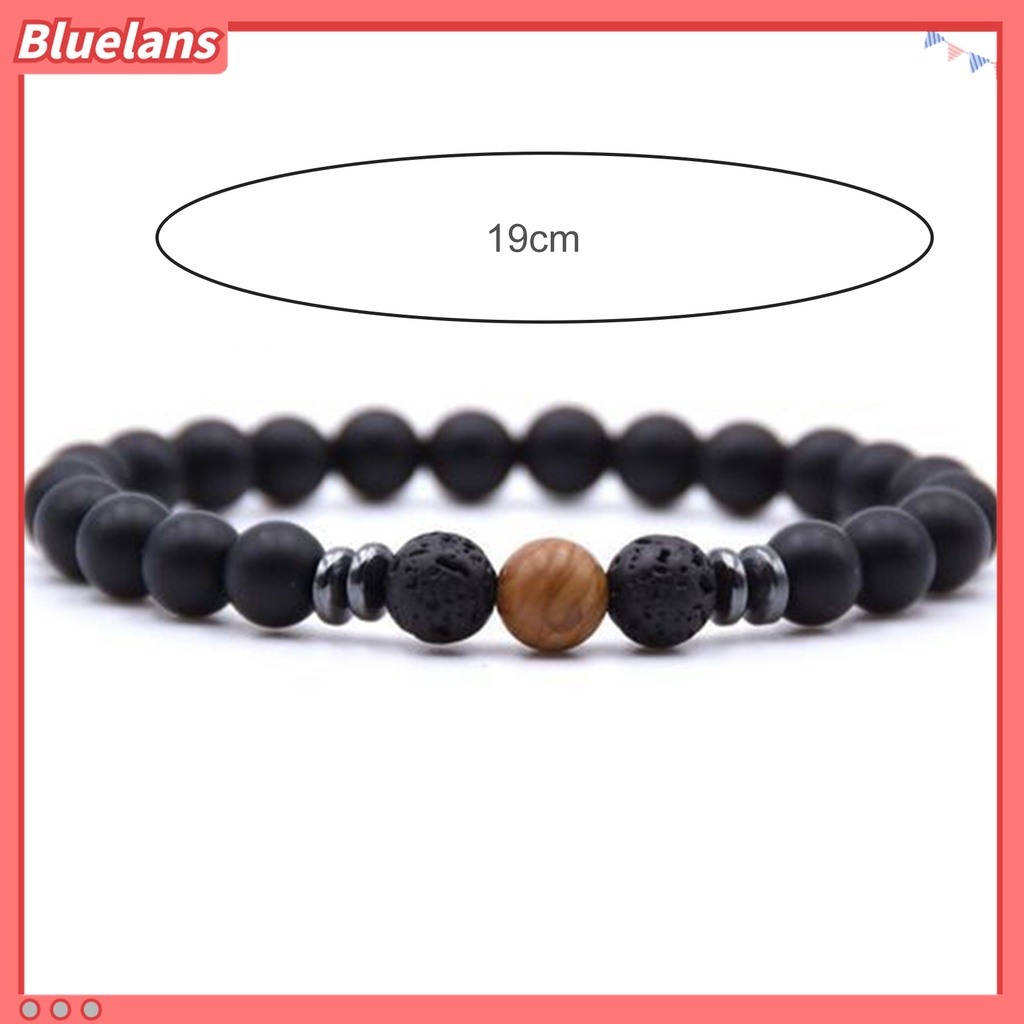 Gelang Manik-Manik Batu Vulkanik Warna Hitam Matte Ukuran 8mm Dapat Disesuaikan Untuk Pria Dan Wanita