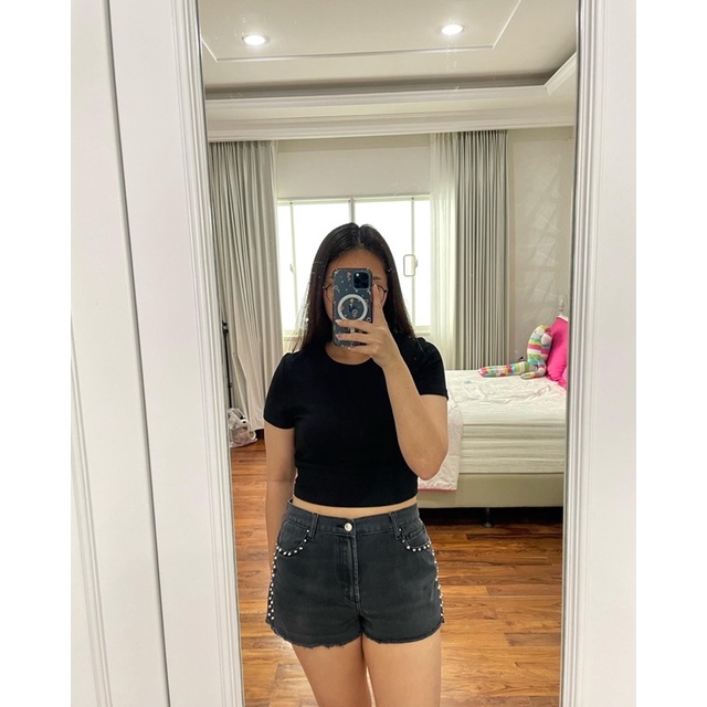 Forever21 Celana Jeans Hitam Pendek Studs