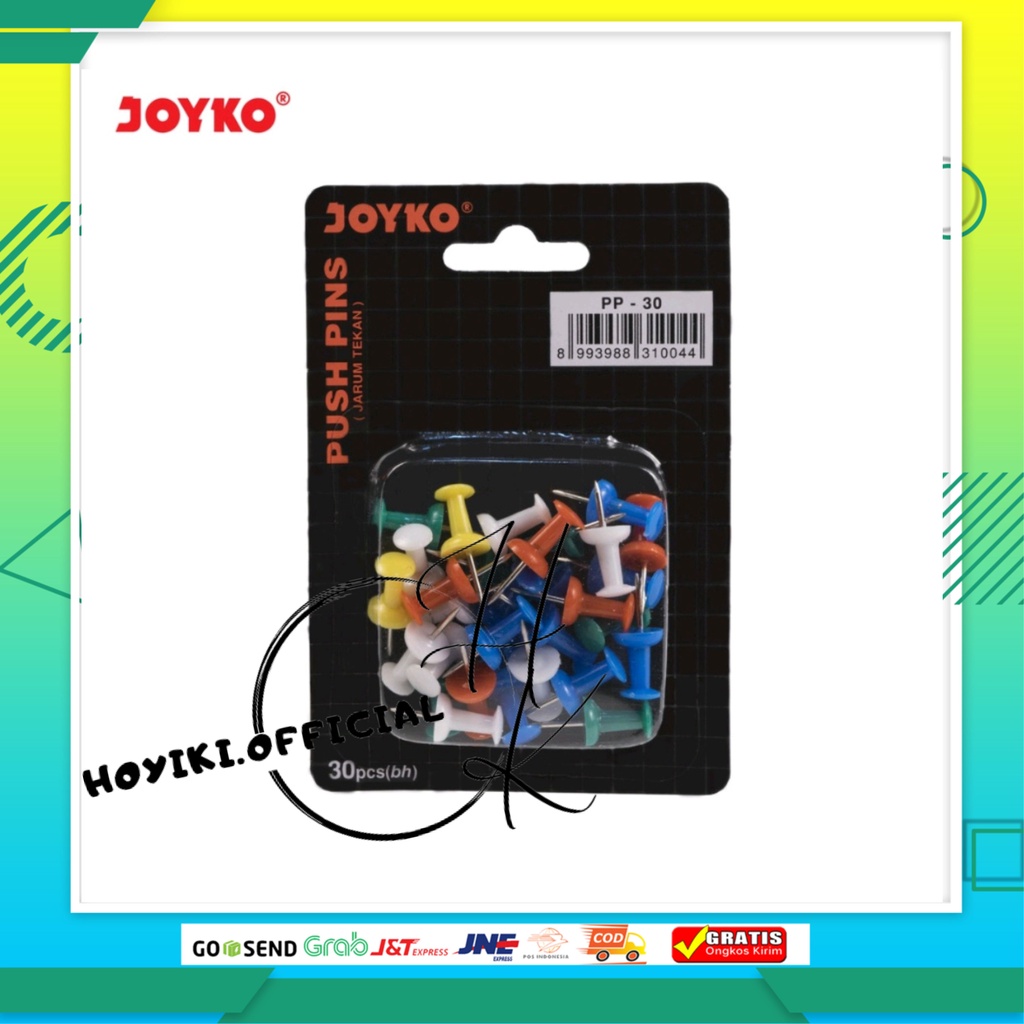 

JOYKO Push Pin / Jarum Tekan / Paku Pin Joyko PP-30 Klip Kertas Paku Payung isi 30 Pcs