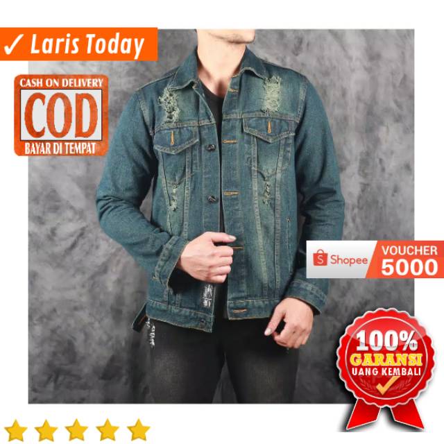 JAKET JEANS PRIA DENIM LEVIS RIPPED ROBEK SOBEK DISTRO BANDUNG