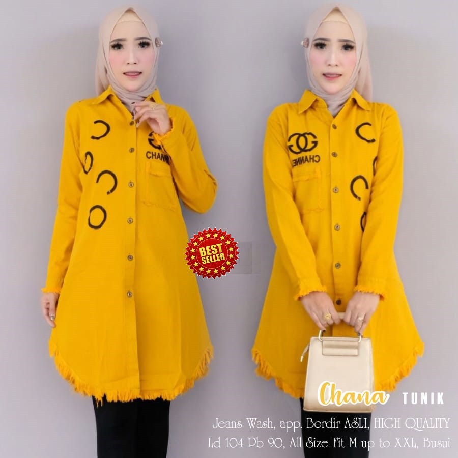 CHANA TUNIK JEANS CHANNEL KUNING MUSTARD YELLOW GBM