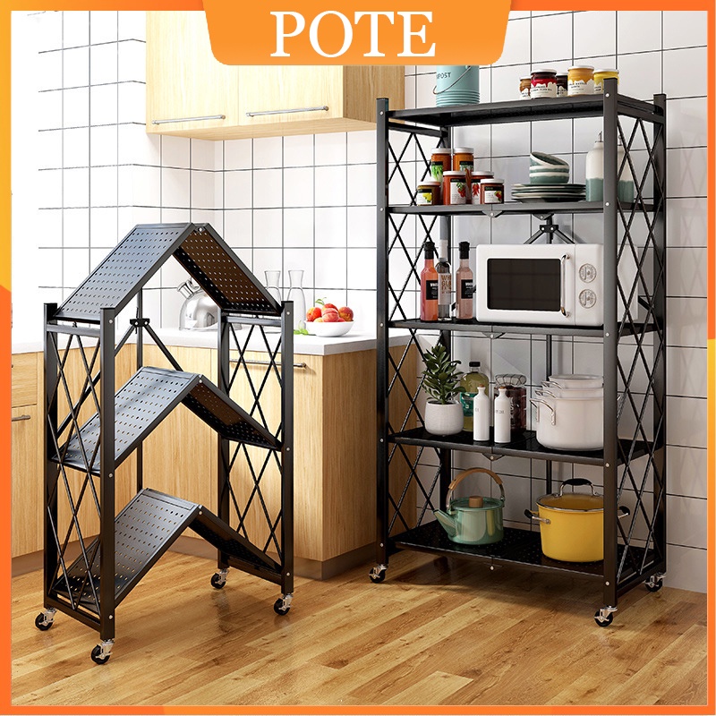 POTE Tanaman Rak/Rak Dapur Balkon Multi-Fungsi Tanpa Instalasi Rak/Penyimpanan Ruang Tamu Rak Stainless Serbaguna