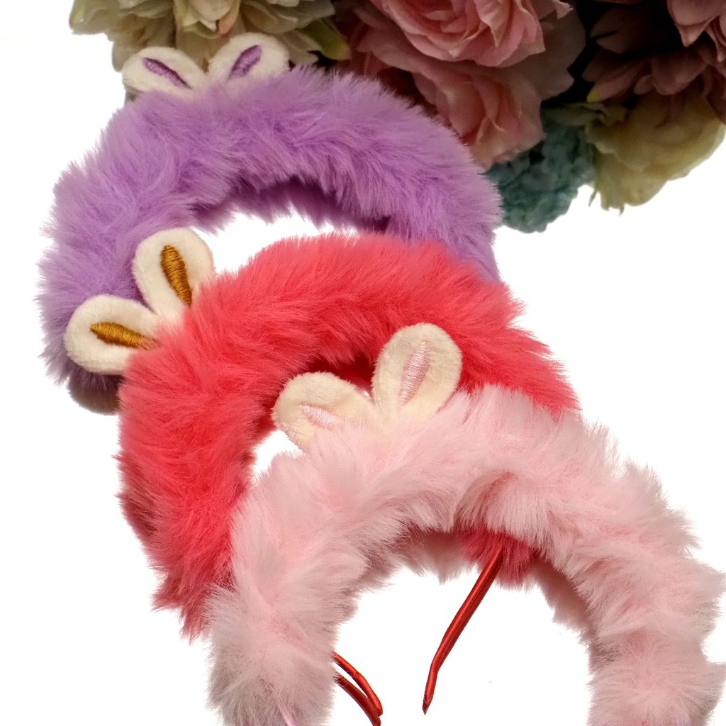 Bando Little Rabbit Full Bulu Halus Lembut Bando Pompom Kelinci Cute Fashion Korea Wanita Aksesoris Rambut Anak Perempuan Murah Berkualitas