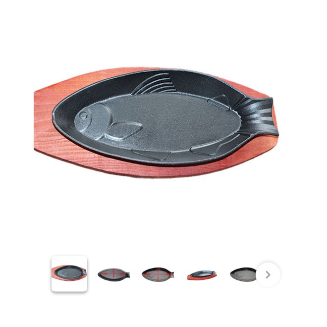 Iron Cast Piring Ikan Besi Cor SUPER TEBAL 31CM dengan alas Kayu