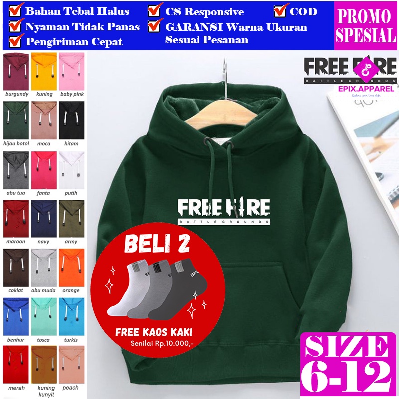 Jaket Switer Jumper Hudie Anak Kecil Cewek Cowok Laki Laki Perempuan Kembar Couple Model FF FREEFIRE