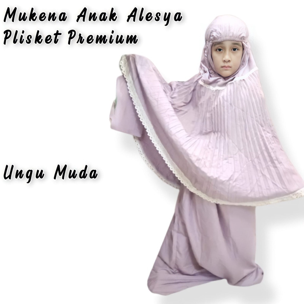 Mukena Anak Plisket Polos Renda Nyaman Dan Adem / Terlaris