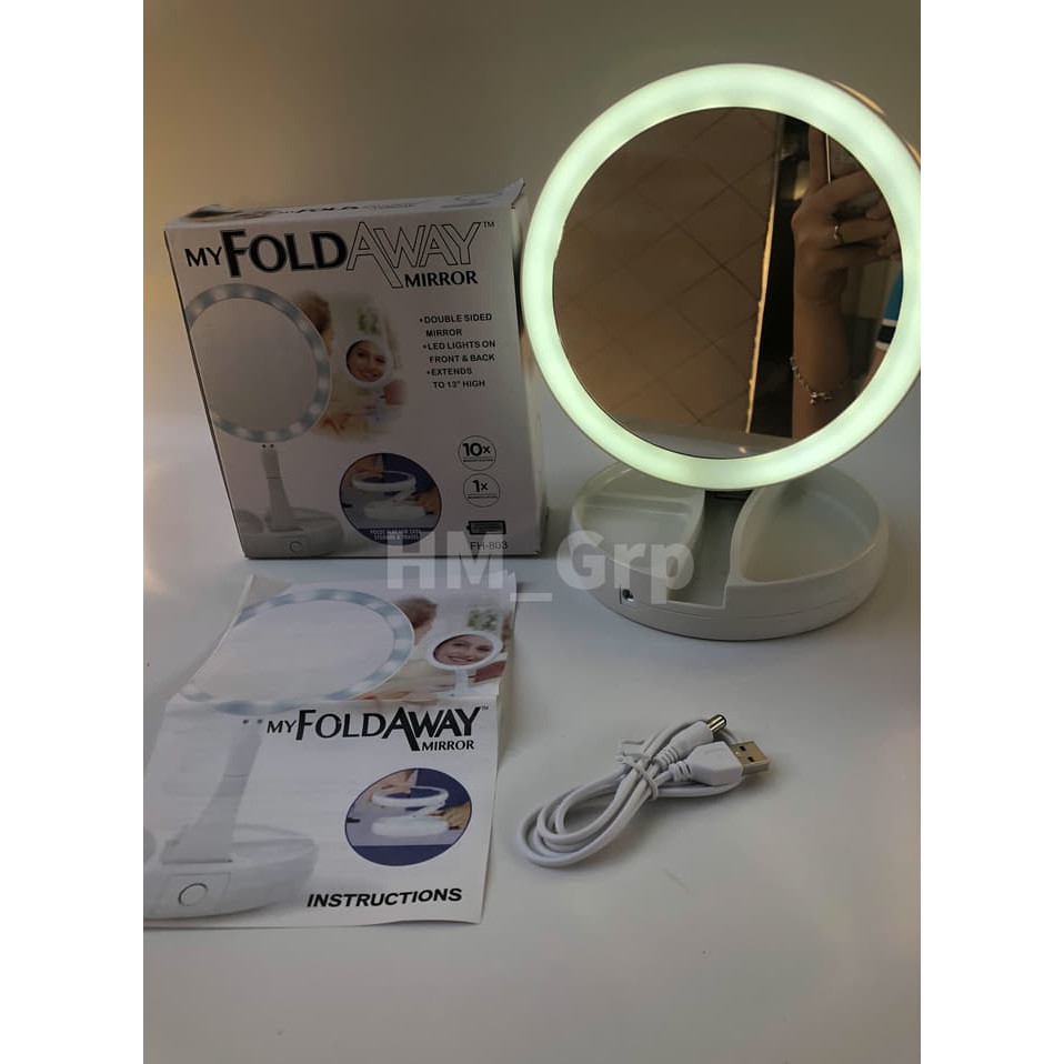 LED Two Side My Fold Away Mirror Makeup Cermin Kecantikan DuaSisi Oval