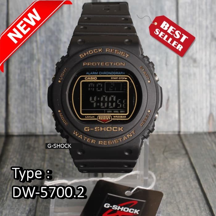 JAM TANGAN PRIA G-SHOCK CASIO DW 5700 BULAT LIST GOLD