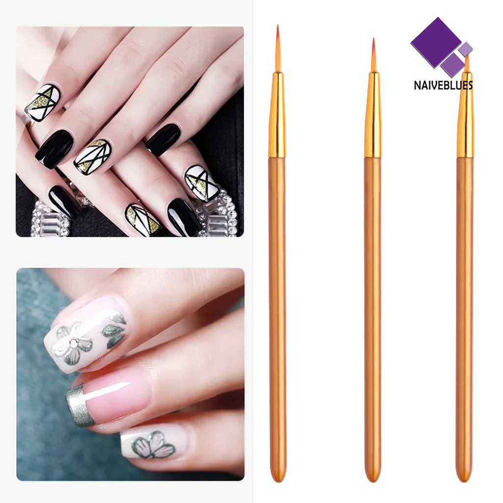 Naiveblue &gt; 3Pcs / Set Brush Liner Multifungsi Untuk Gambar / Ukir Nail Art / Manicure