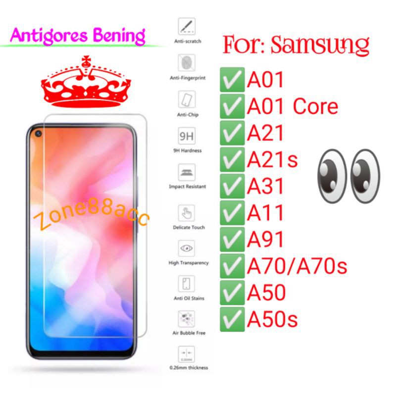 Samsung A01 A01Core A21 A21s A31 A11 A91 A70 A70s A50 A50s Core Antigores Bening Tempered Screen TG