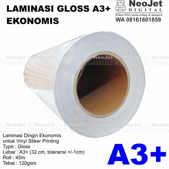 

Laminasi Glossy Dingin Cold Lamination Film Vinyl Stiker A3+ 120gr 45m