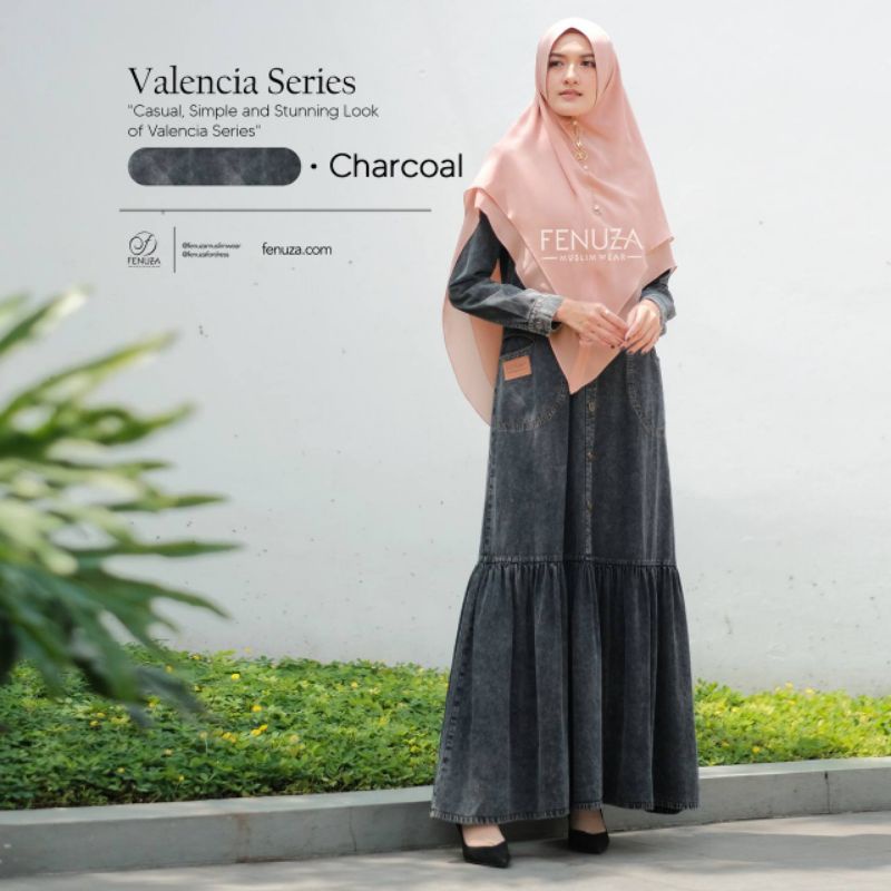 Gamis Valencia dress size S ori Fenuza busana muslim busui bahan denim nyaman dipakai