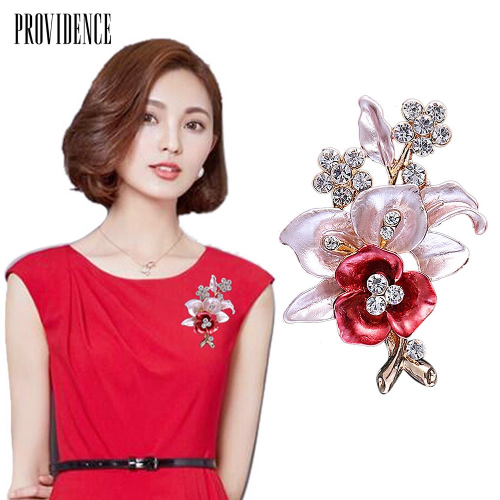 (in stock)Rhinestone Inlaid Flower Brooch Pin Alloy Enamel