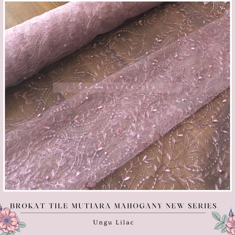 Kain Brokat Kebaya Tile Mutiara Mahogany Warna Ungu Lilac
