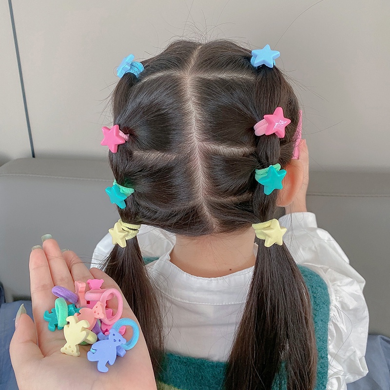 10pcs Ikat Rambut Bahan Karet Motif Unicorn / Permen / Buah / Es Krim Untuk Anak Perempuan