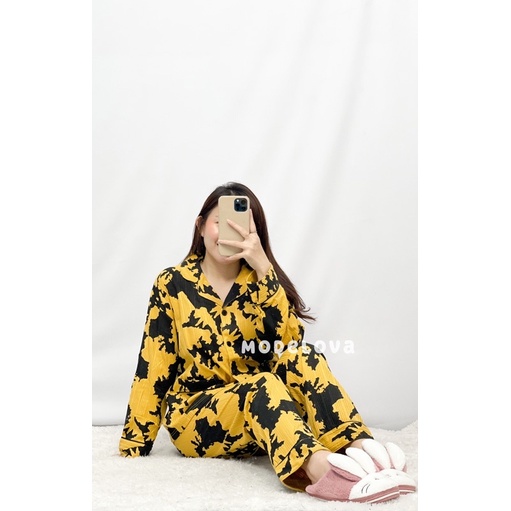 MDLV ~ Baju Tidur Set Tie Dye PP Mustard Piyama Dewasa