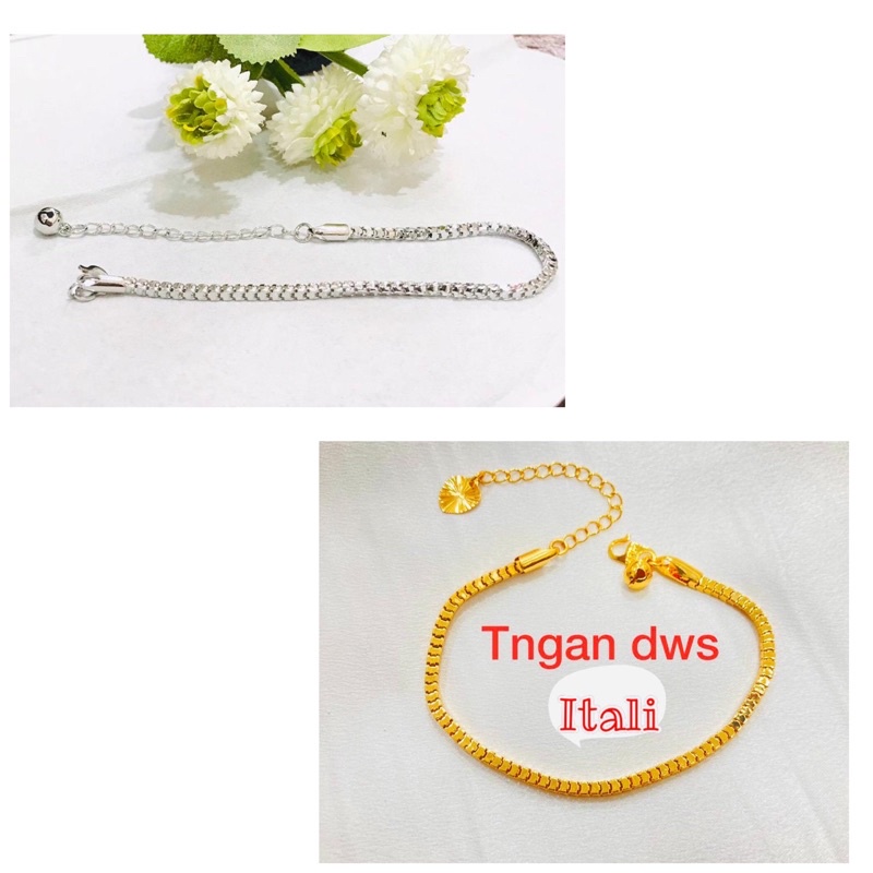 Gelang tangan itali kaca dewasa silver emas Xuping