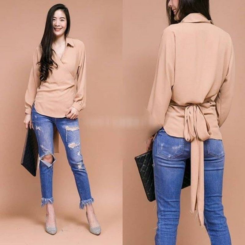 atasan wanita,blouse,import wrap style bkkmj lengan panjang