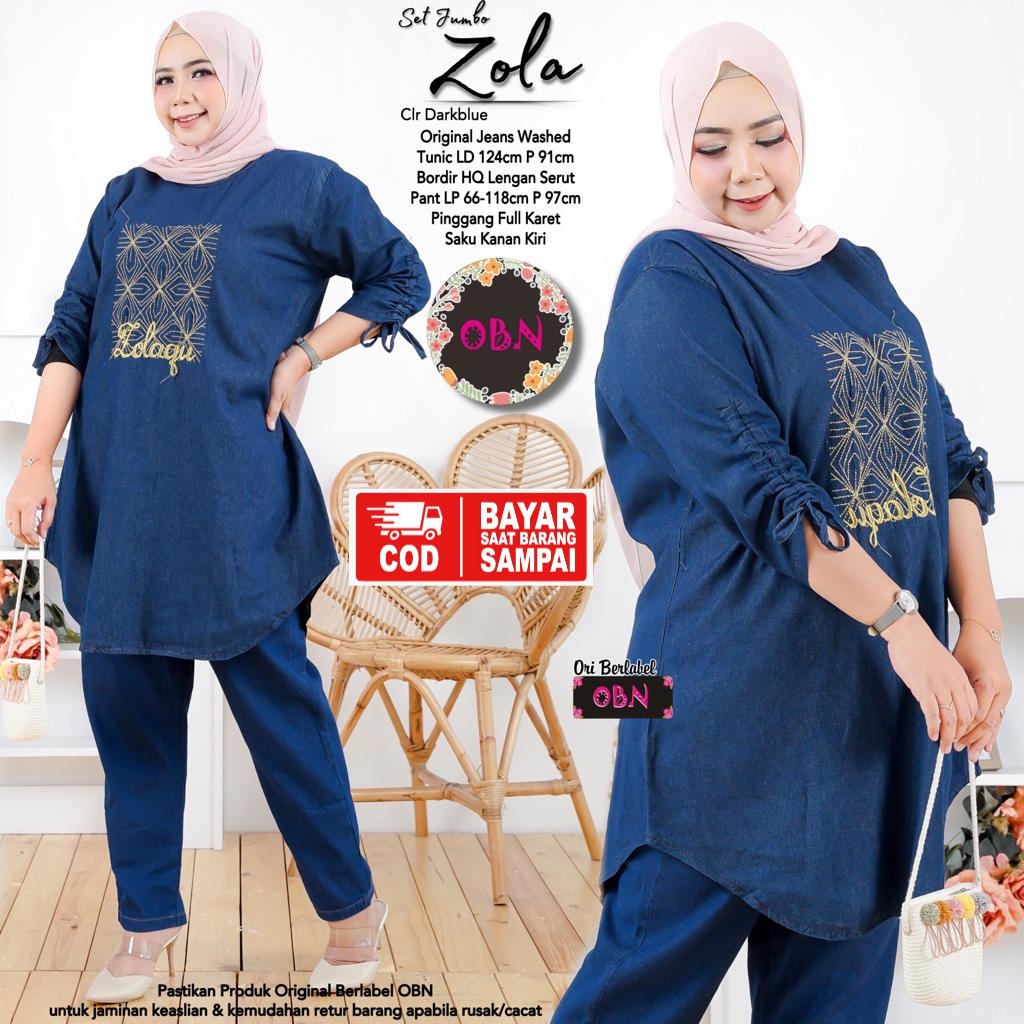 Zola Set Wanita Setelan Baju Celana Jumbo XXL One Set Wanita Jeans Kekinian
