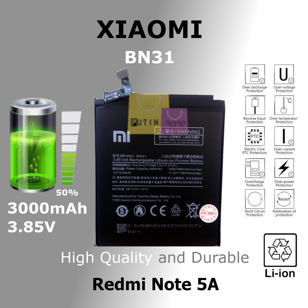(P) Baterai batre battery Xiaomi Redmi Note 5A / 5A pro / Mi 5X / 5A prime / Mi A1 / BN31
