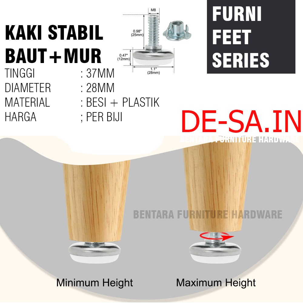 Baut M8 Kaki Stabil Sofa &amp; Meja - Furniture Feet Adjuster