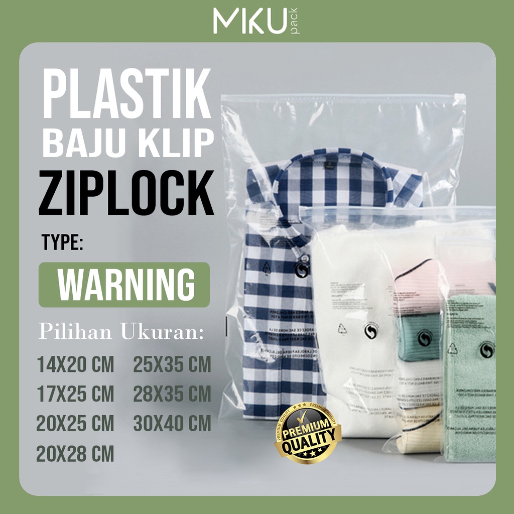 Mikupack Satuan Plastik Baju Klip Kantong Zipper Ziplock Travel Pouch - Tulisan Warning (Satuan)